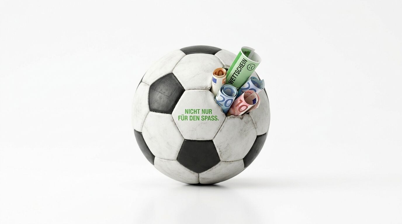 Fußball mit Text und Geldscheinen davor