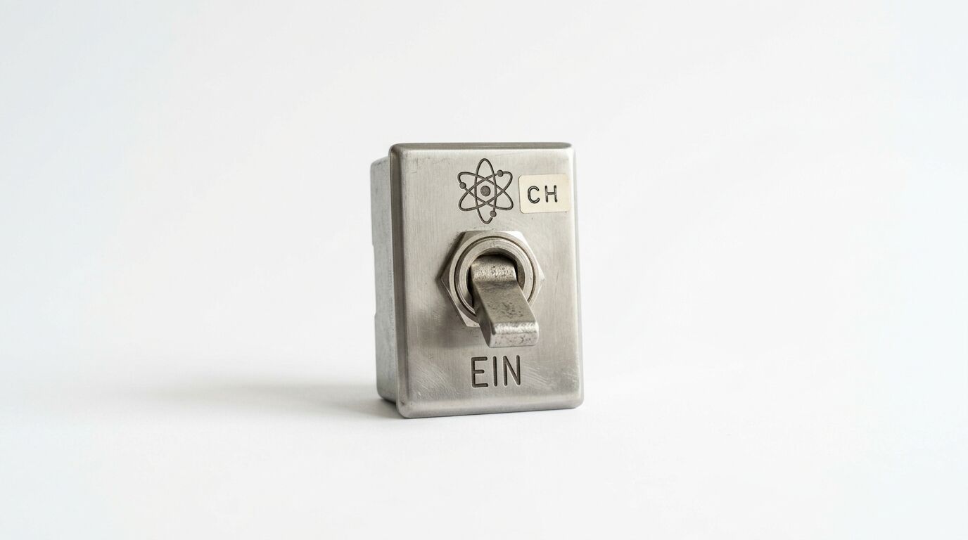 Edelstahl-Kippschaltergehäuse, Atomsymbol, Aufkleber „CH“, graviert „EIN“ auf Weiß