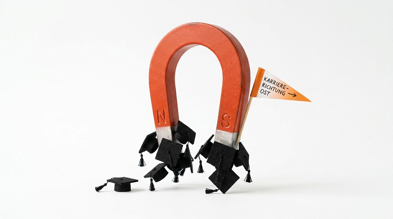 Hufeisenmagnet mit Doktorhüten und Wimpel