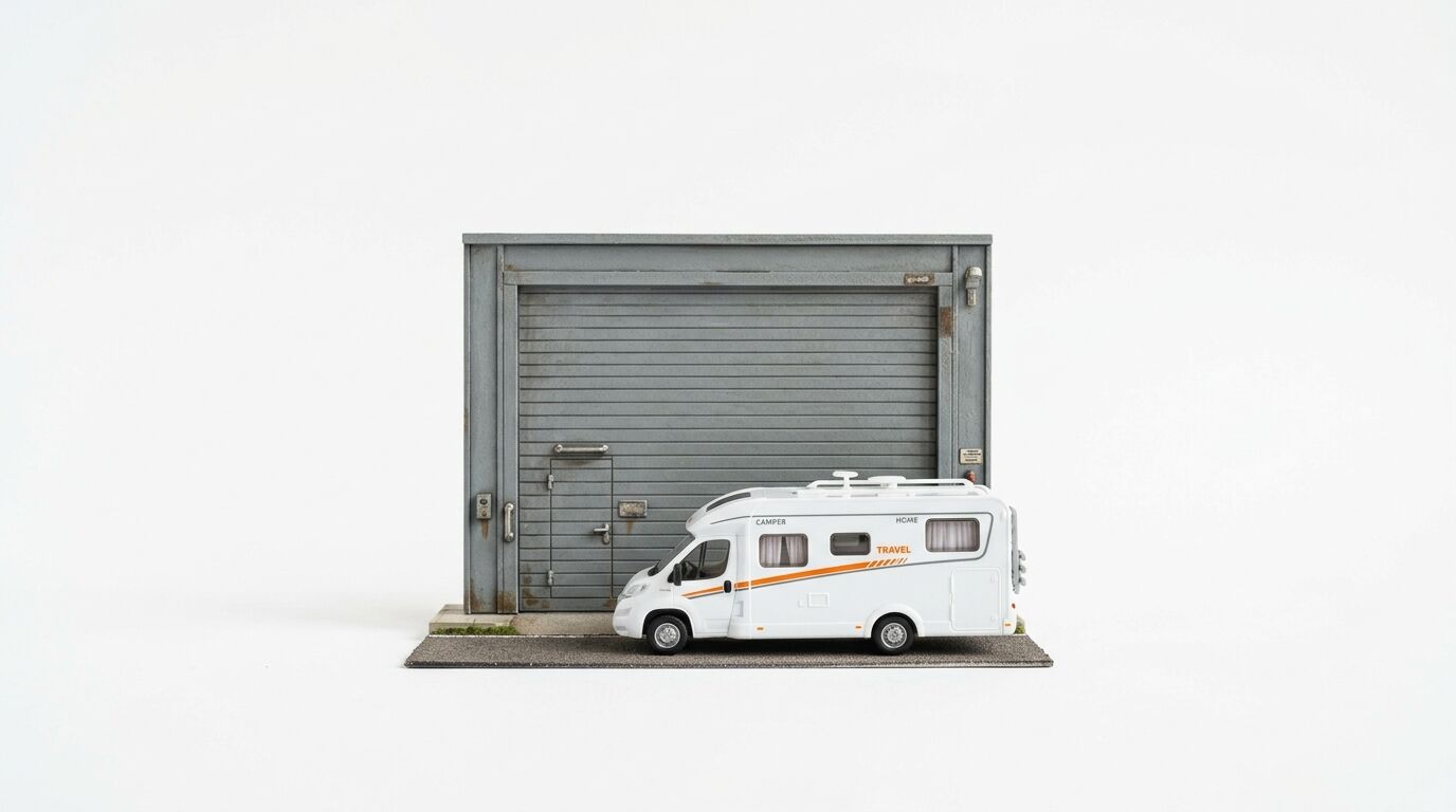 Modell-Wohnmobil vor Garagendiorama