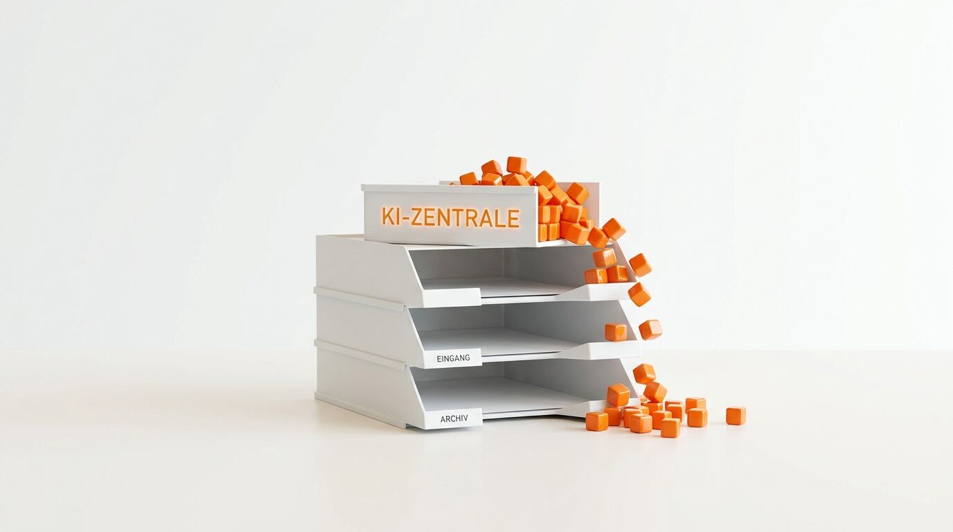 White filing trays labeled 