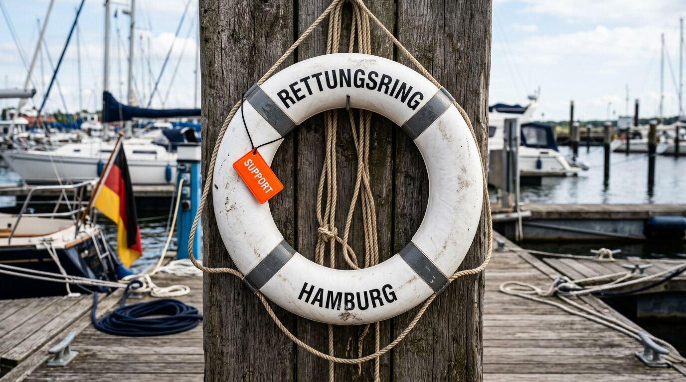 Weiß-grauer Rettungsring mit Aufschrift