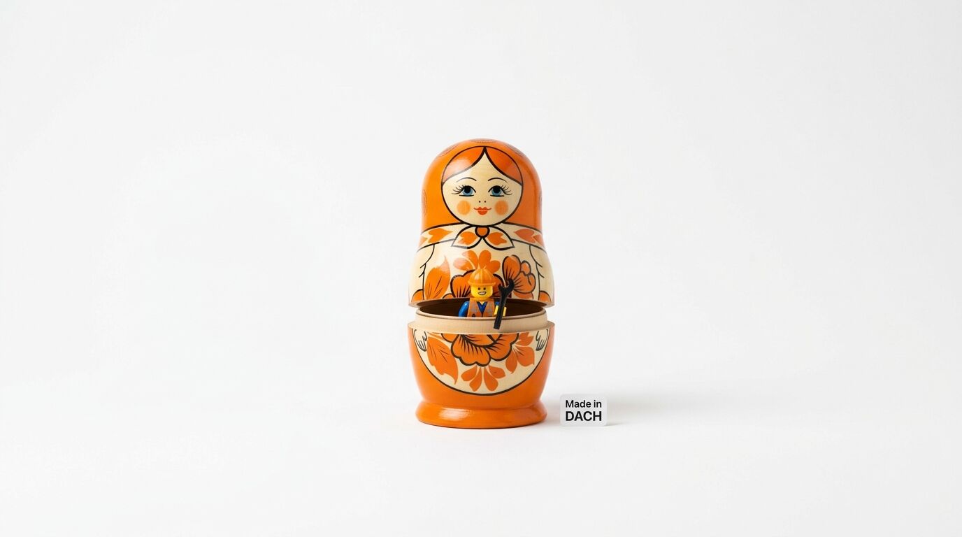 Geöffnete Matrjoschka mit Bauarbeiter-Minifigur und