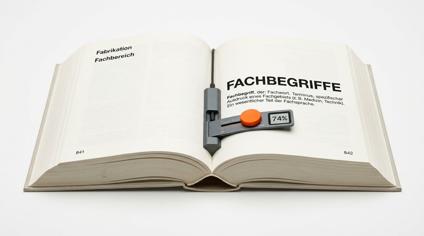 Aufgeschlagenes Buch mit einem digitalen Lesezeichen und deutschem Text