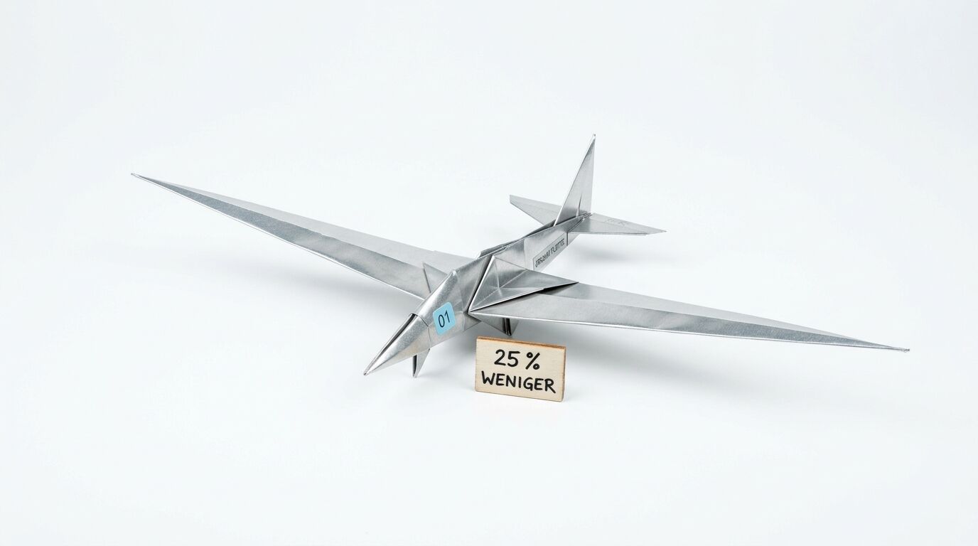 Origami-Flugzeug aus Metallfolie mit Schild