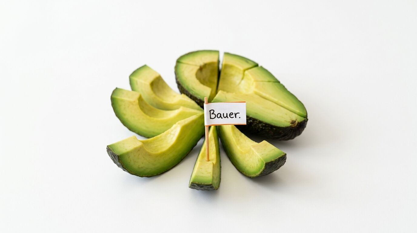 Aufgeschnittene Avocado mit einer kleinen Flagge, auf der