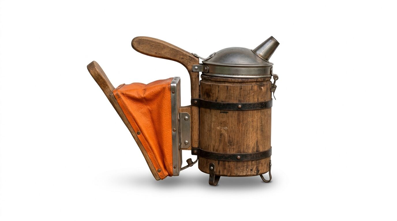 Alter Imker-Smoker mit Holzkorpus und orangefarbenem Lederbalg