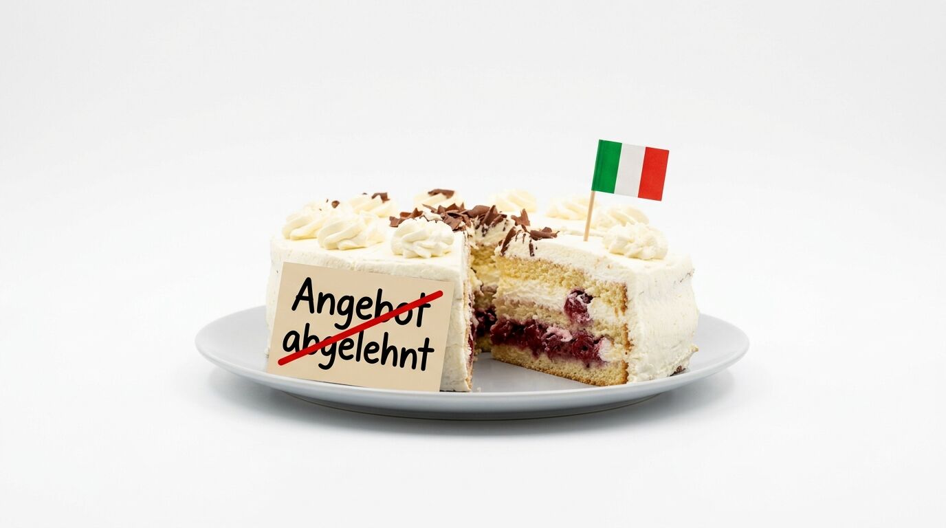 Torte mit Kirschfüllung, Italien-Fahne und Schild