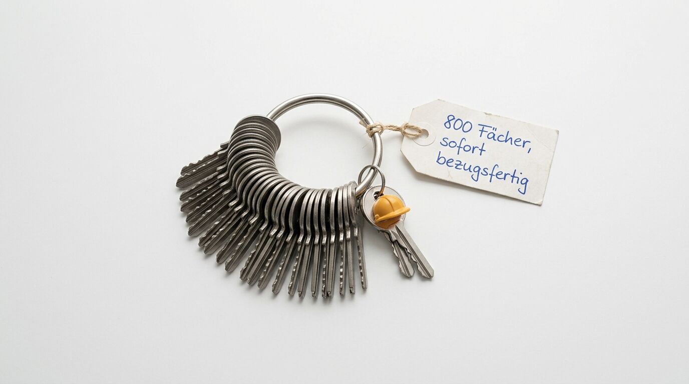 Großer Schlüsselbund mit Anhänger (Helm & Notiz) auf Weiß