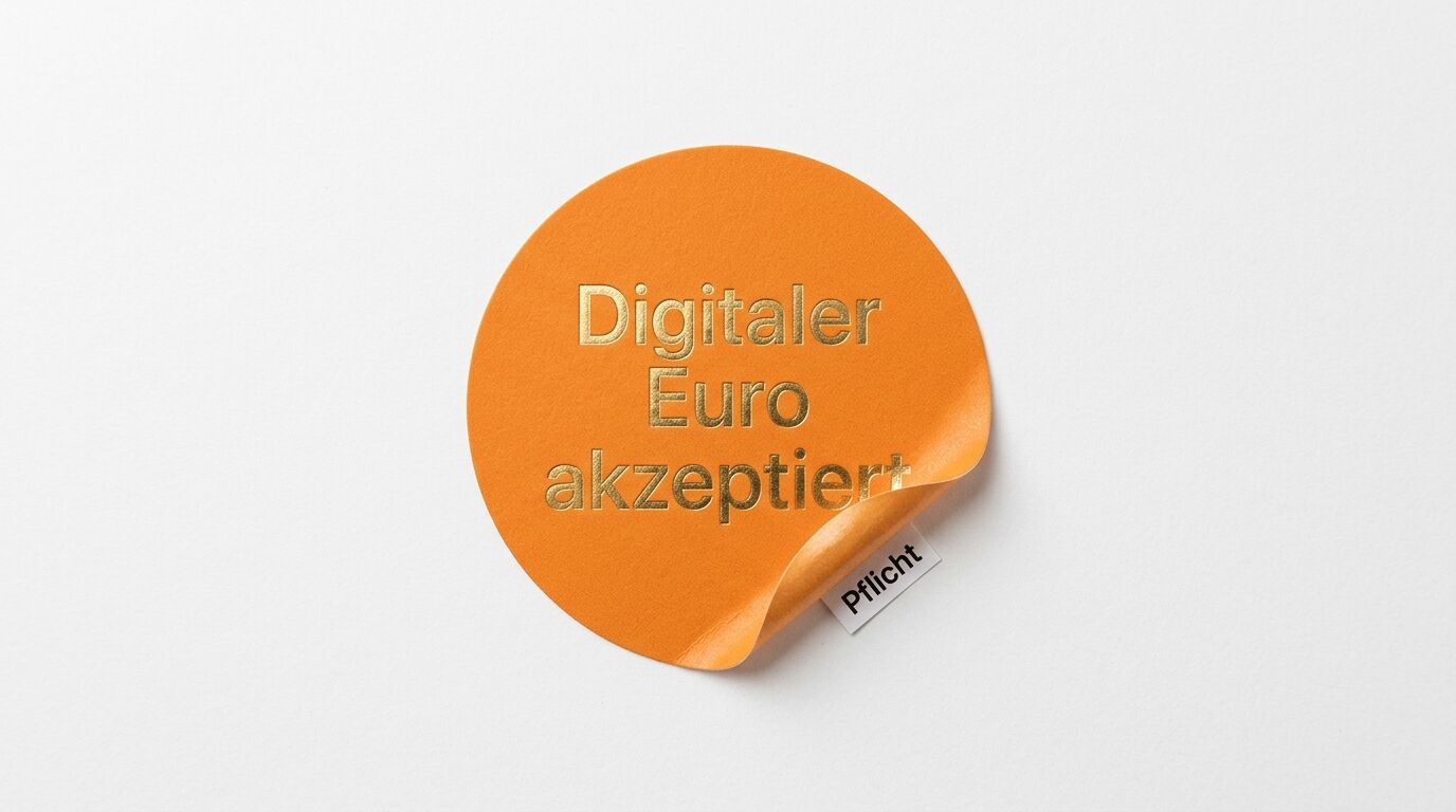 Aufkleber: Digitaler Euro akzeptiert, mit kleiner Lasche 