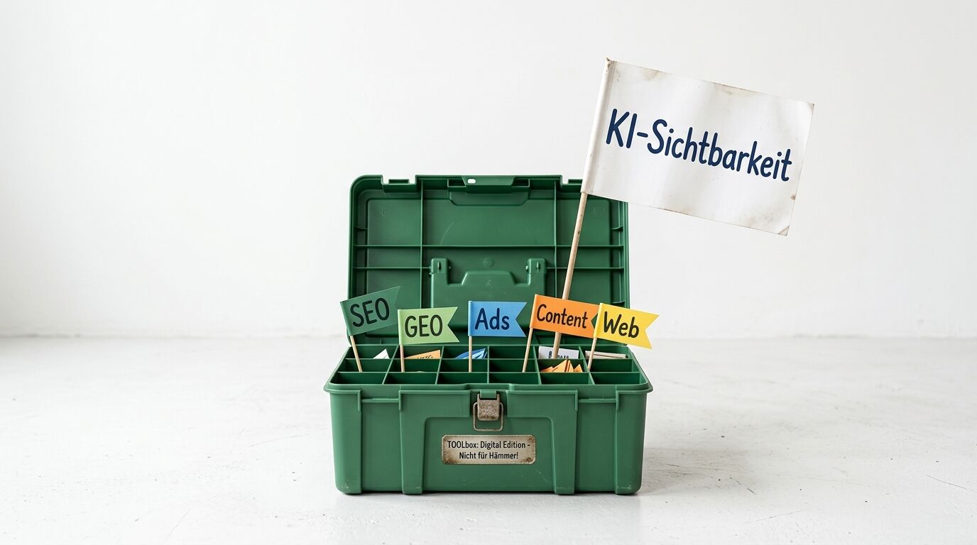 Grüner Sortierkasten mit kleinen und großen bedruckten Fahnen vor weißem Hintergrund