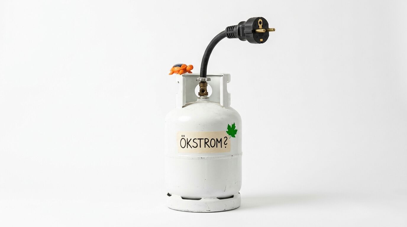 Weiße Gasflasche mit Aufkleber