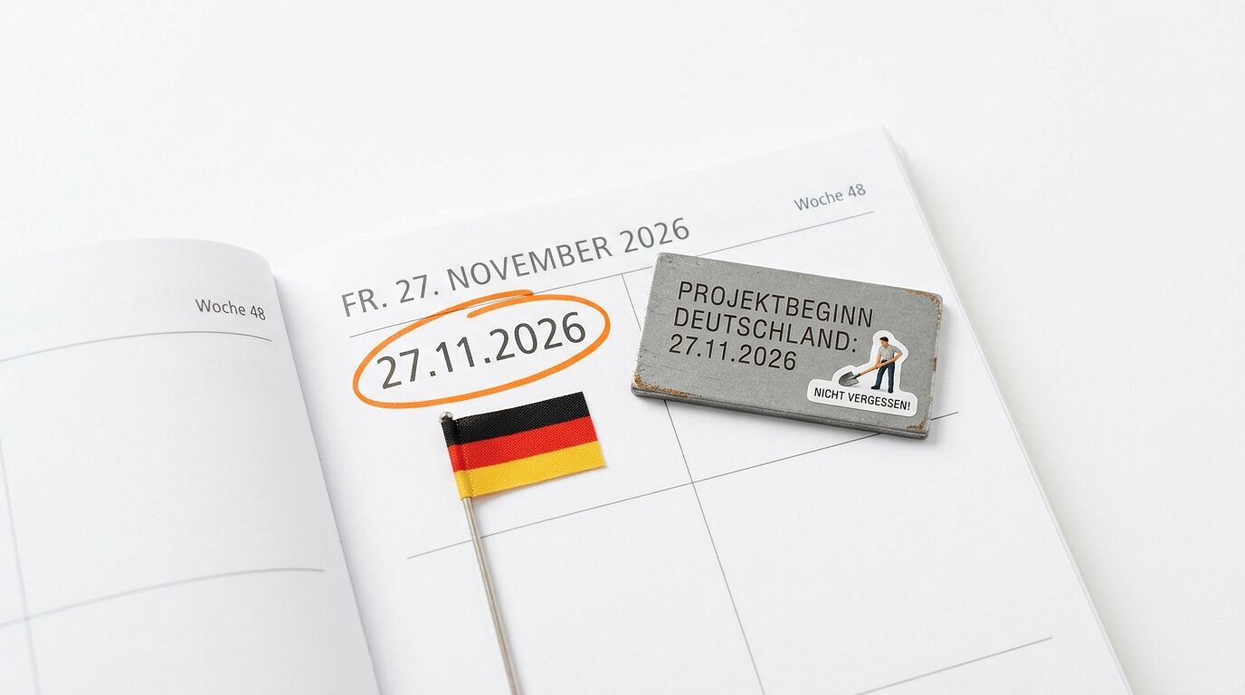 Projektbeginn Deutschland: 27.11.2026 im Planer markiert