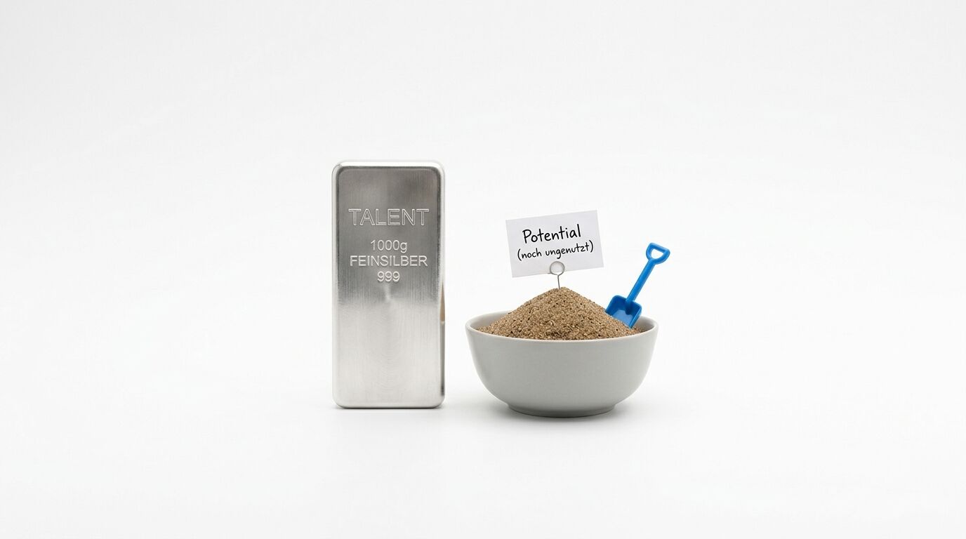 Ein Silberbarren neben einer Schale mit Sand und Schild, auf weißem Hintergrund