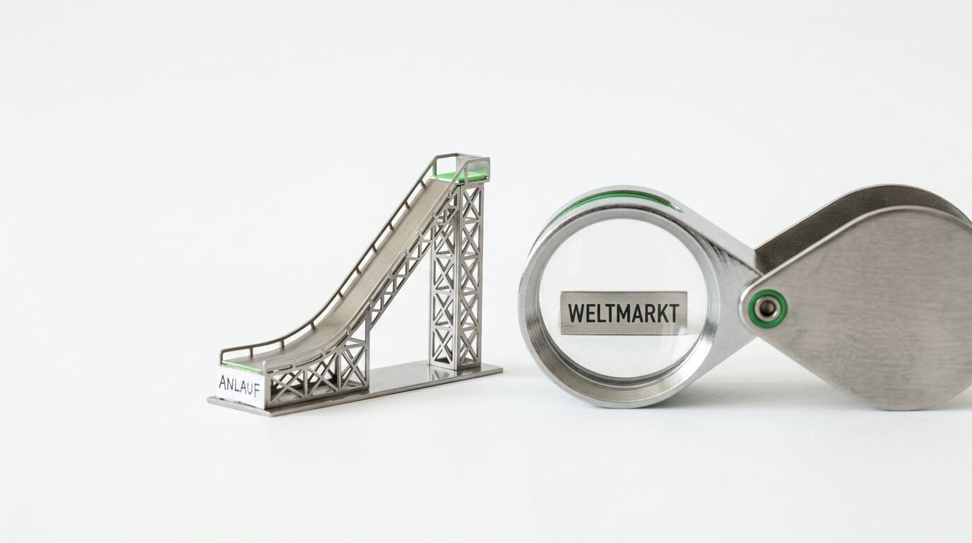 Miniatur-Sprungschanze mit Schriftzug