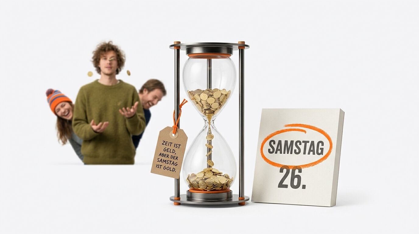 Sanduhr mit Münzen, Kalenderblatt