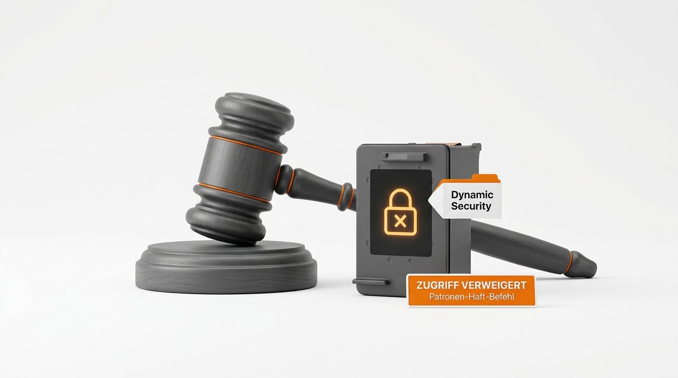Richterhammer und Patrone mit Schlosssymbol und Text zu Zugriff verweigert und Dynamic Security