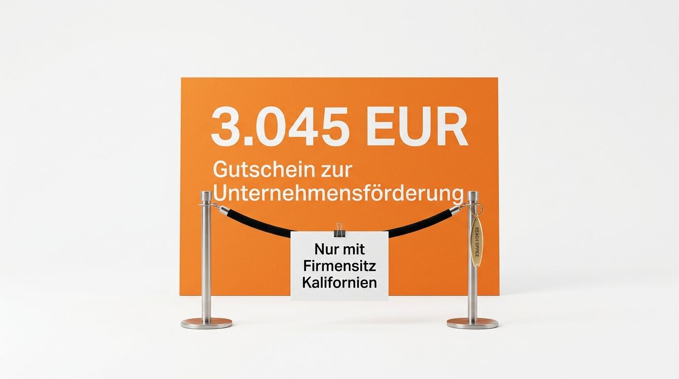 Fördergutschein für 3.045 EUR, nur für Firmen mit Sitz in Kalifornien, hinter Absperrung