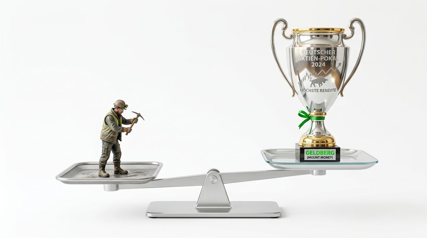 Kleine Figur und Pokal auf Waage
