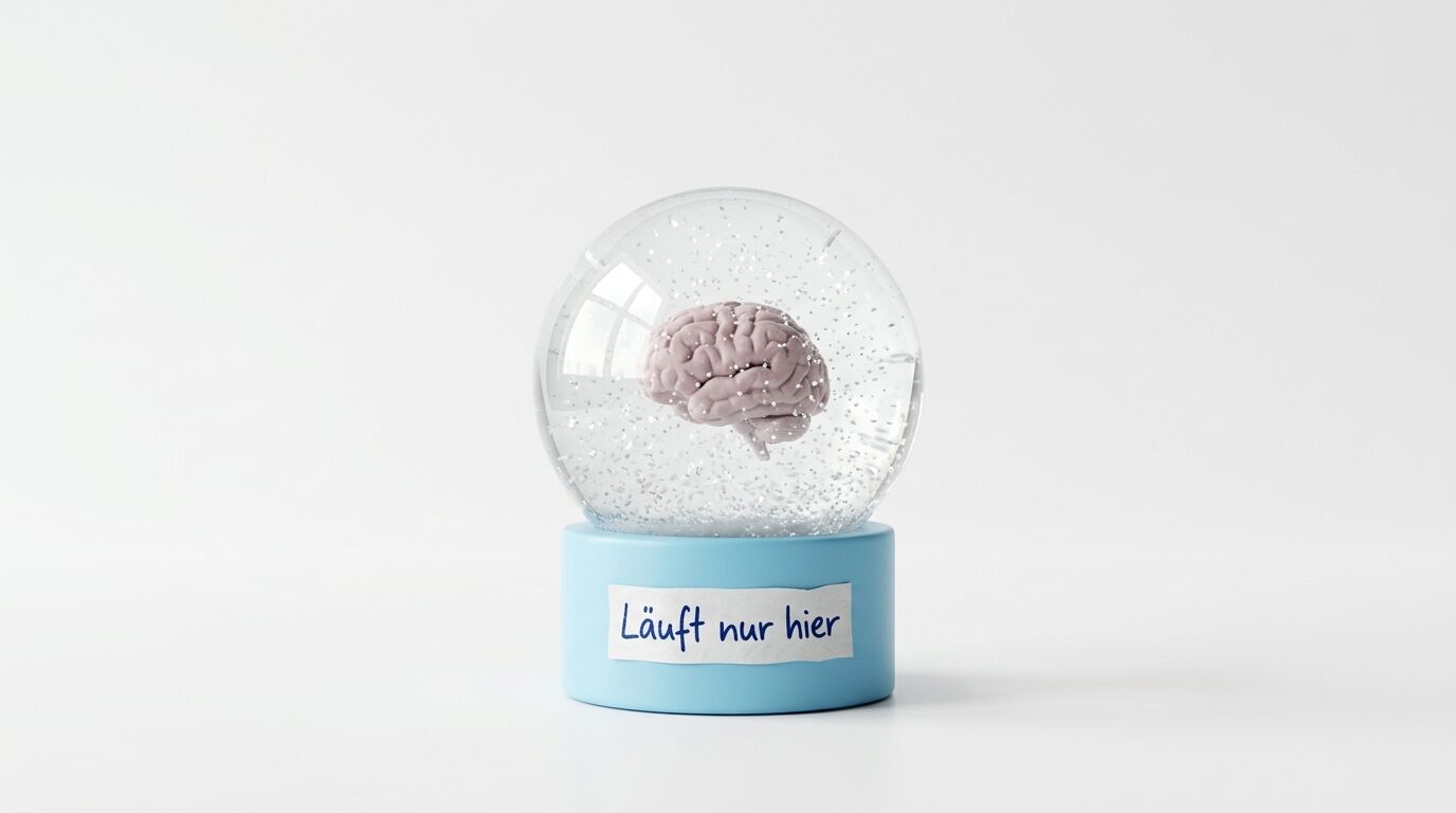Schneekugel mit Gehirnmodell und Sockelschriftzug