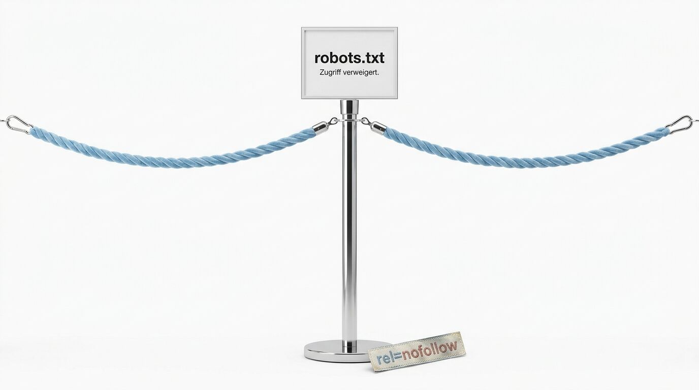 Schild am Metallständer mit Sperrkordeln und einem Textband am Boden vor weißem Hintergrund