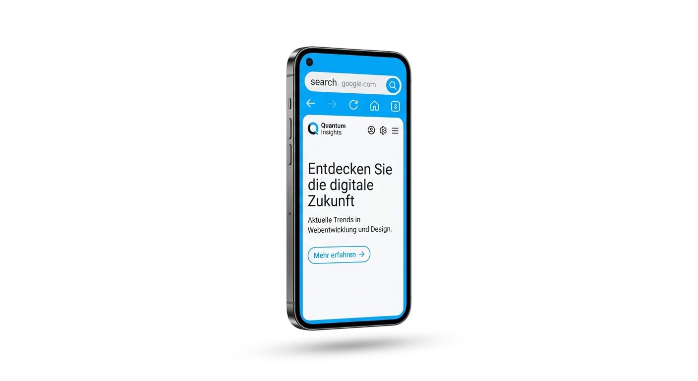 Smartphone mit einer Website von Quantum Insights auf Deutsch