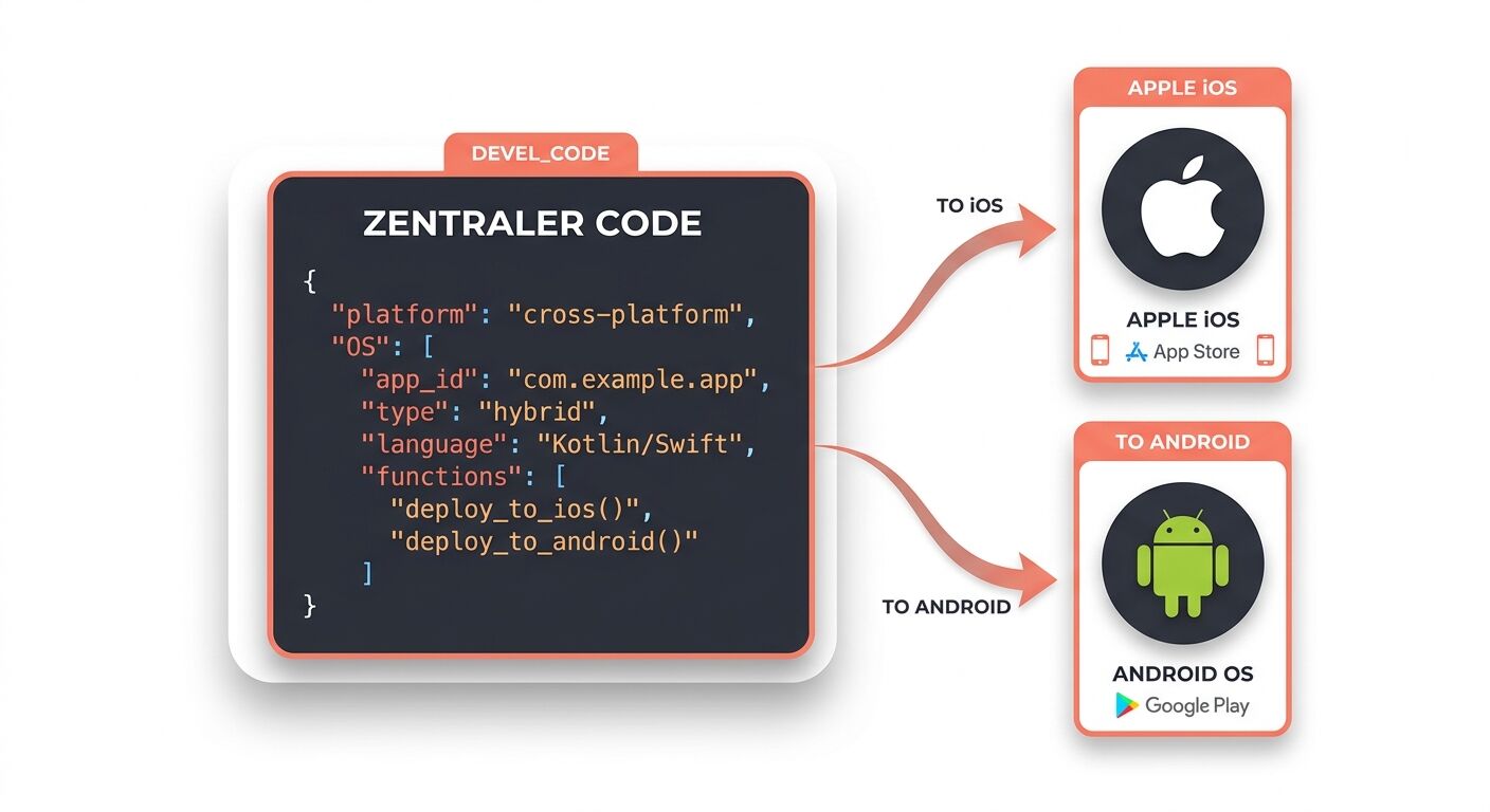 Grafik zeigt Verteilung von zentralem Code auf Apple iOS und Android OS