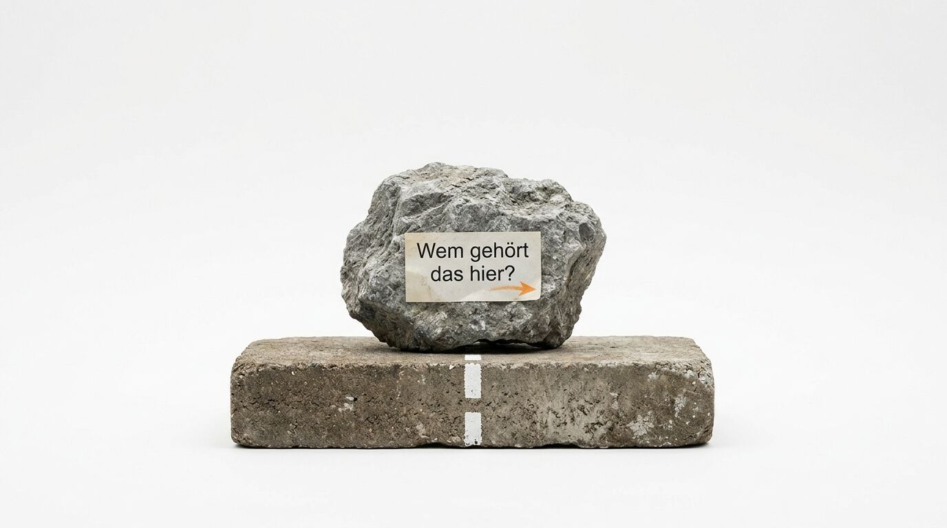 Stein auf Ziegel mit Etikett: 