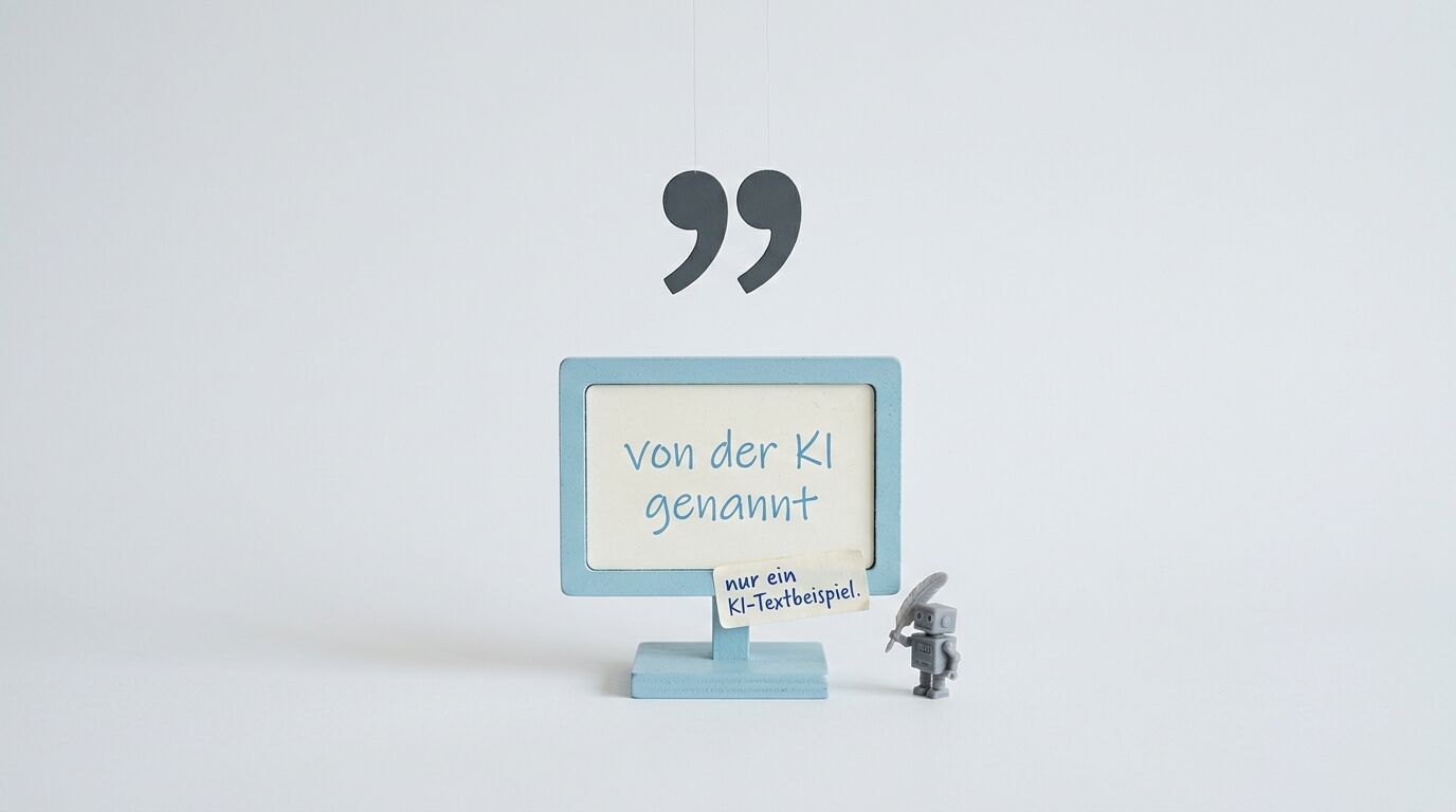 Rahmen mit Text, kleiner Roboter und Anführungszeichen davor