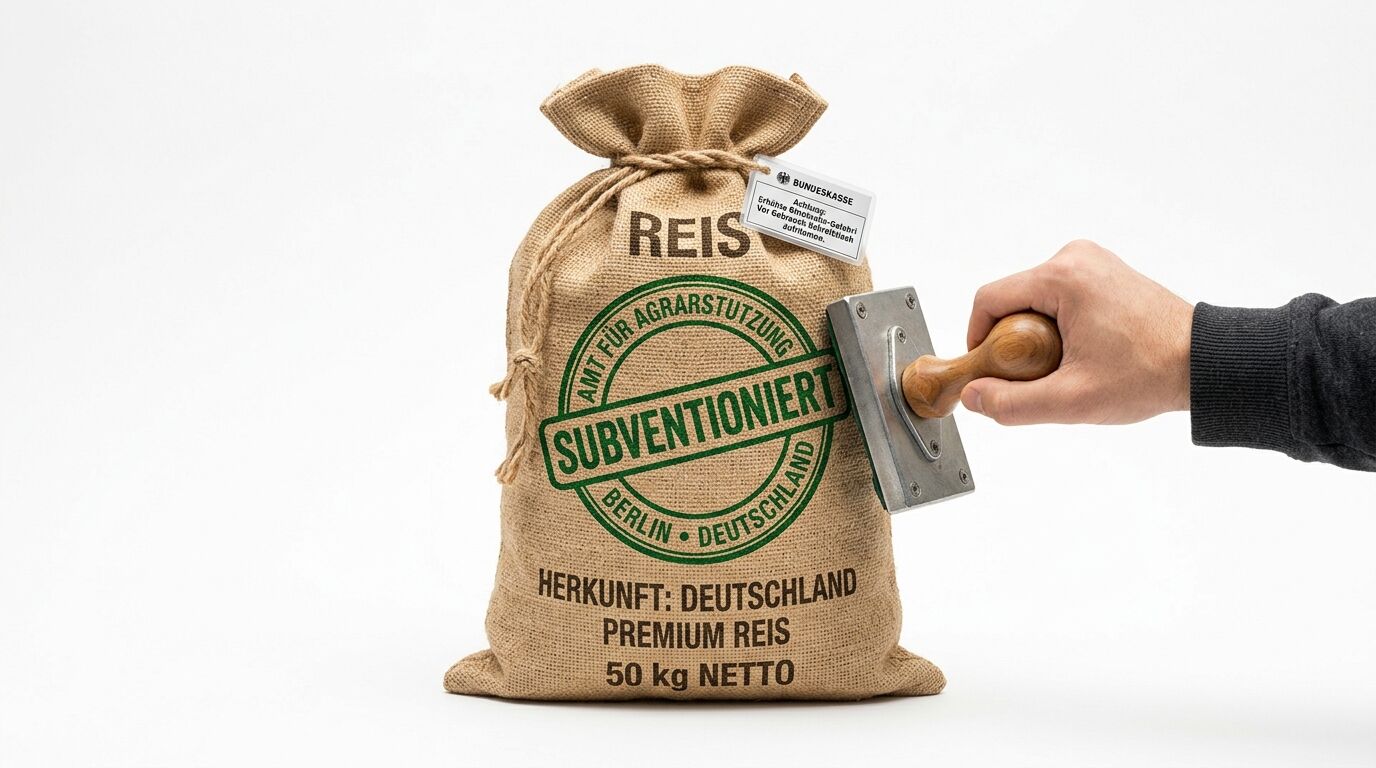 Hand stempelt Reissack mit
