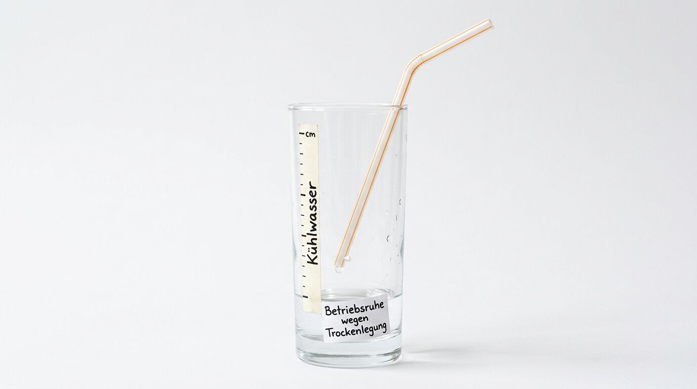 Ein Wasserglas mit Trinkhalm und zwei Aufklebern steht vor weißem Hintergrund