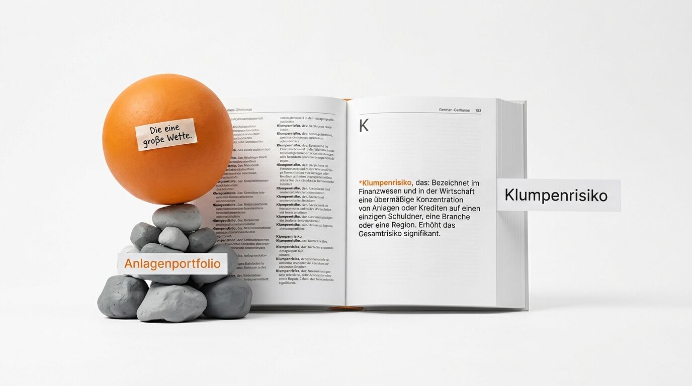 Symbolbild zu Klumpenrisiko im Portfolio, illustriert durch wacklige Steinkonstruktion mit Orange
