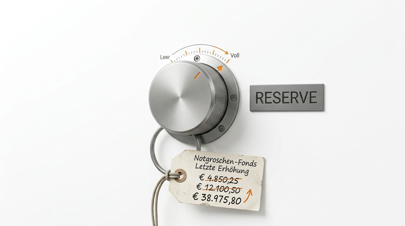 Drehregler auf Fast Voll, Plakette Reserve und Tag mit gestiegenen Geldbeträgen