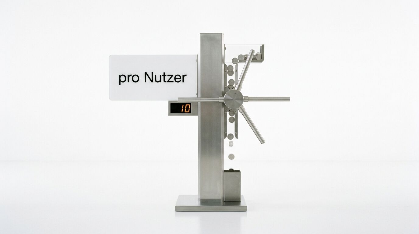Münzautomat aus Edelstahl mit Aufschrift „pro Nutzer“ und digitaler Anzeige „10“