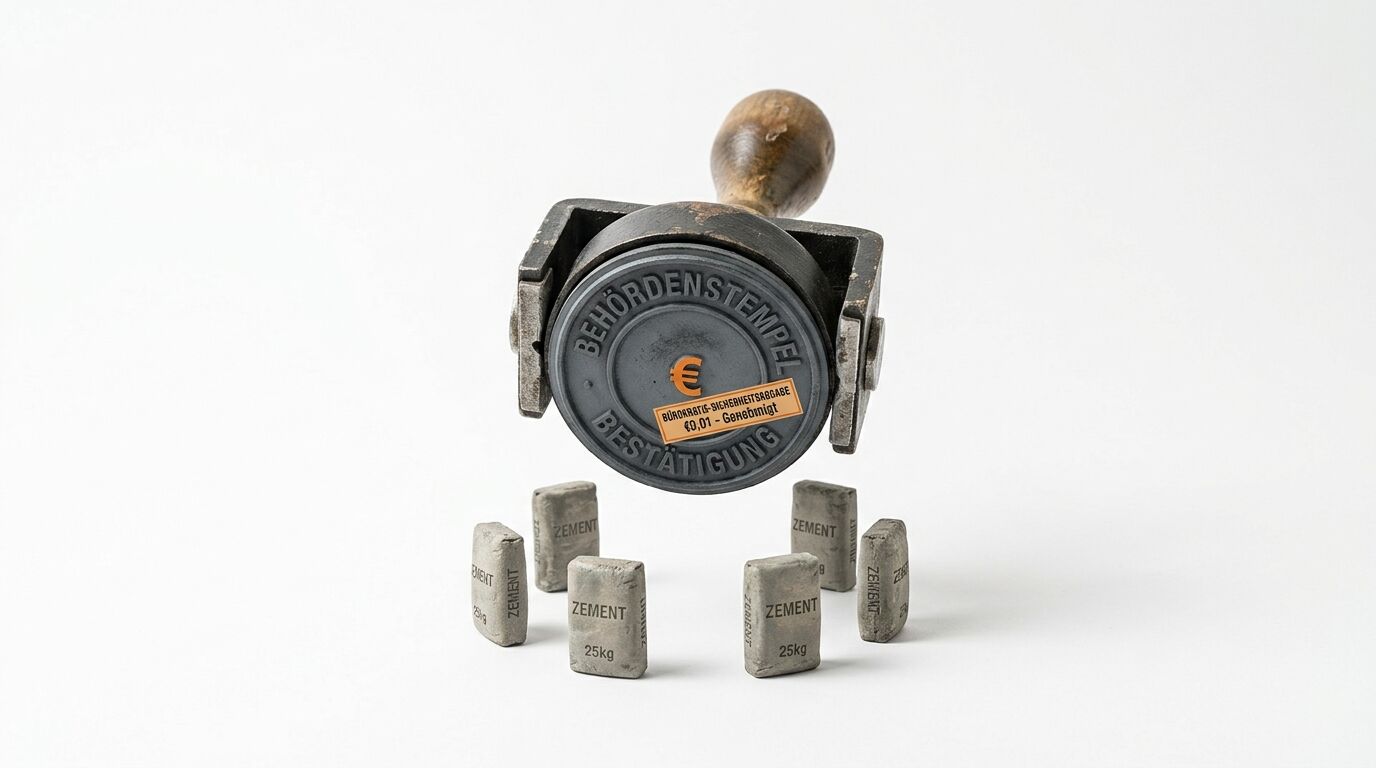 Stempel schwebt über kleinen Zementsäcken
