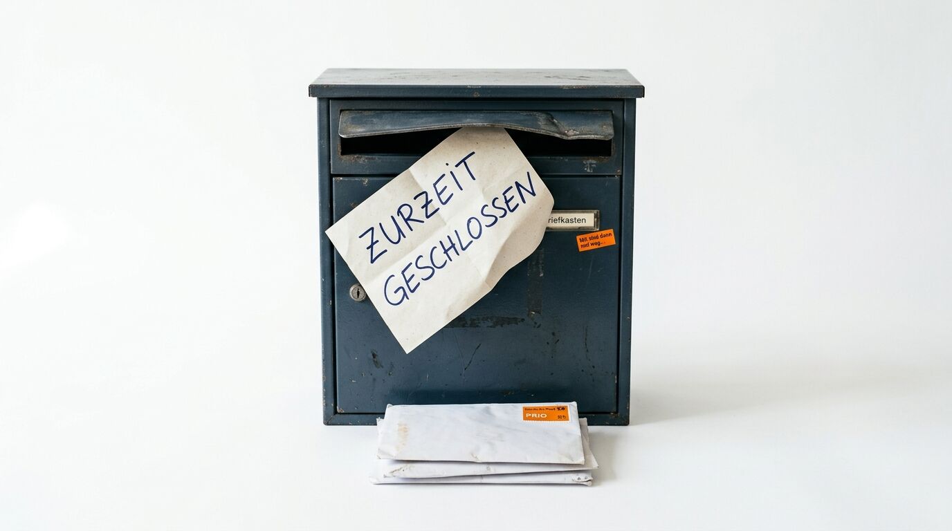 Ein alter Briefkasten mit dem Schild „ZURZEIT GESCHLOSSEN“