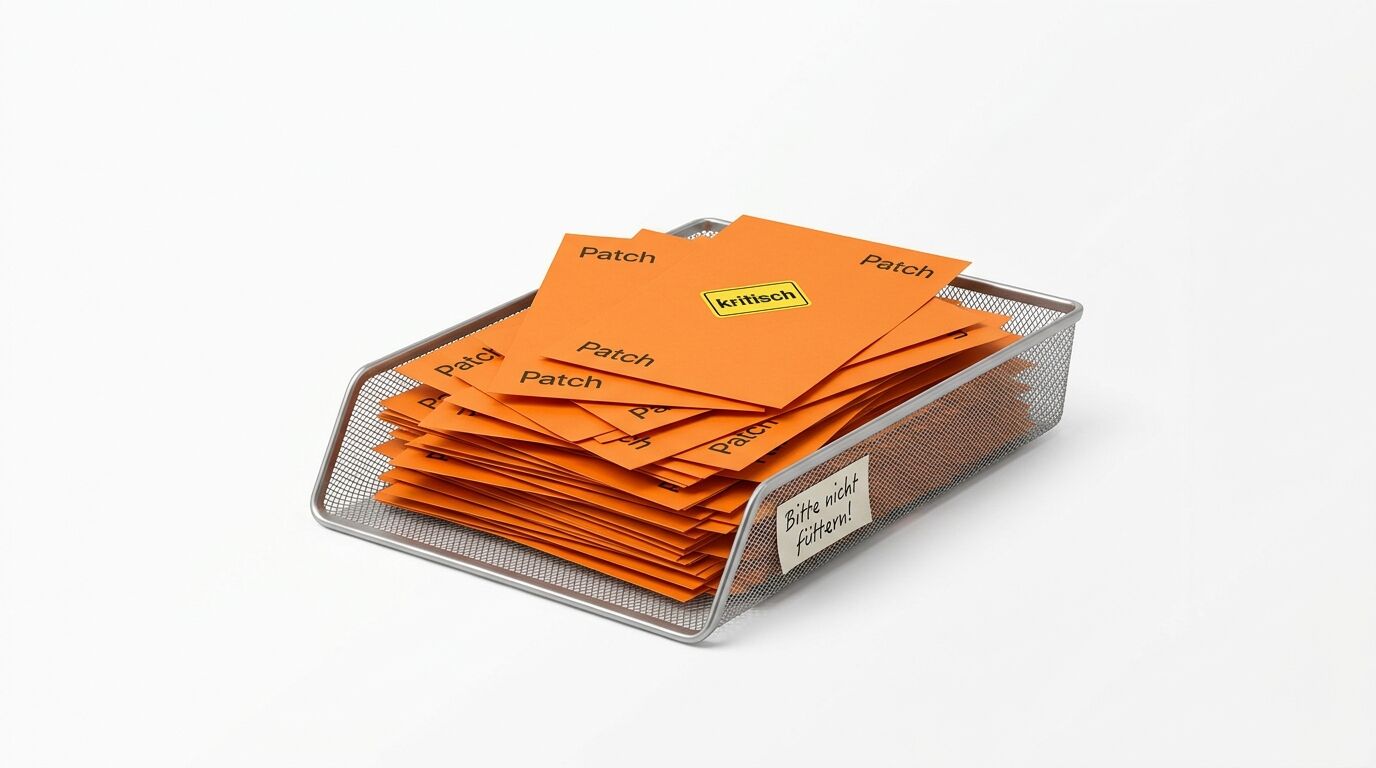 Ein Drahtkorb voll mit orangefarbenen Zetteln vor weißem Hintergrund