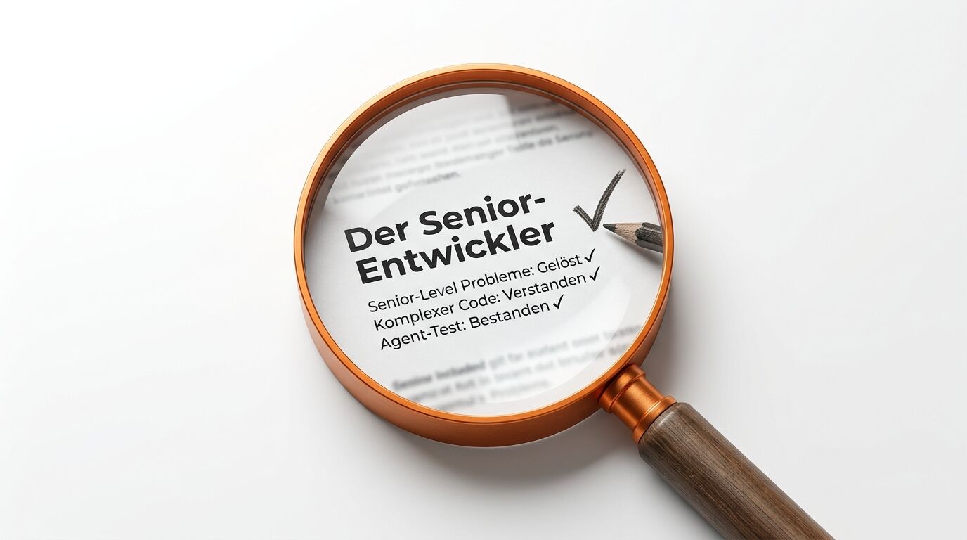 Lupe vergrößert einen Text über die Qualifikationen eines „Senior-Entwicklers“