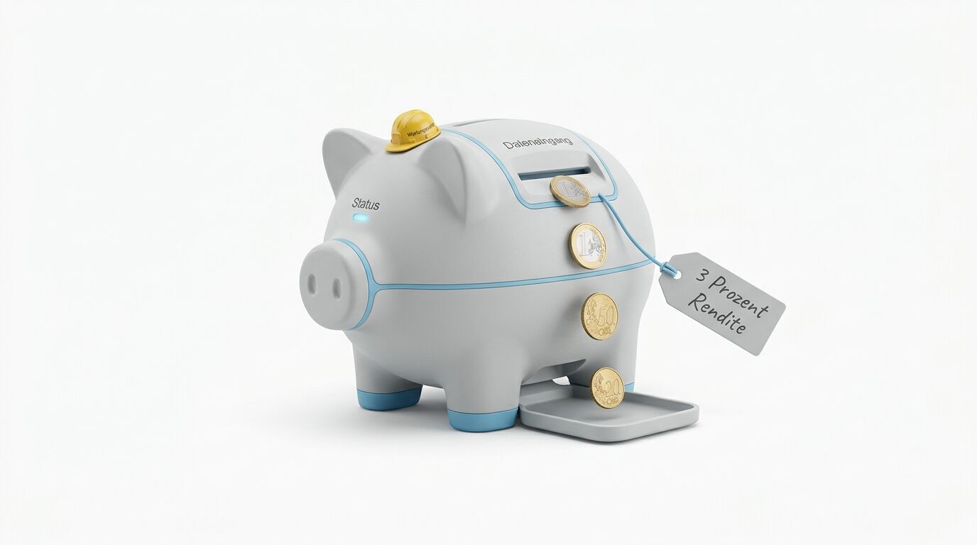 Graues Sparschwein mit Geld, Helm und Tag auf weißem Hintergrund