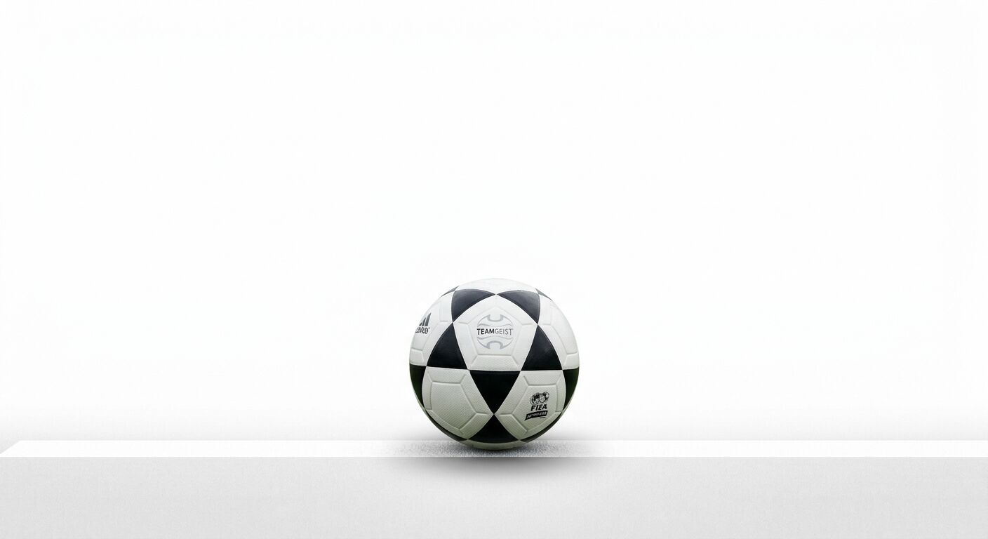 Schwarz-weißer Fußball mit Aufdruck auf weißem Untergrund und weißem Hintergrund