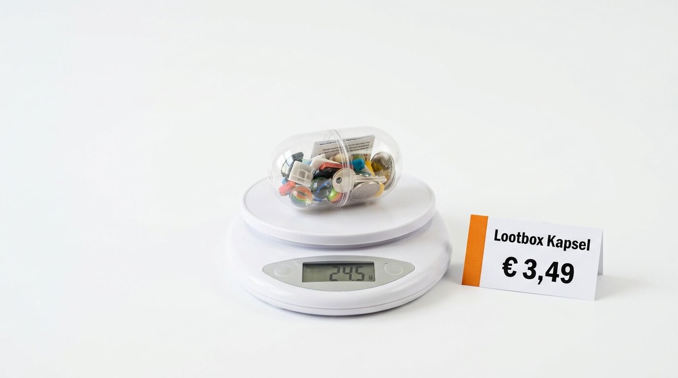 Transparente Kapsel auf Digitalwaage (24,5g) und Preisschild