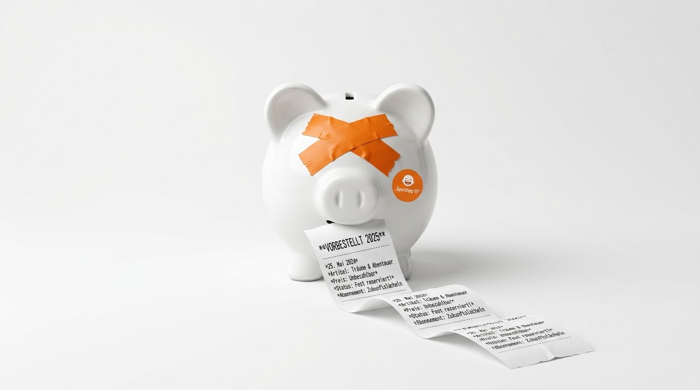 Ein Sparschwein mit Klebeband und Beleg auf weißem Grund