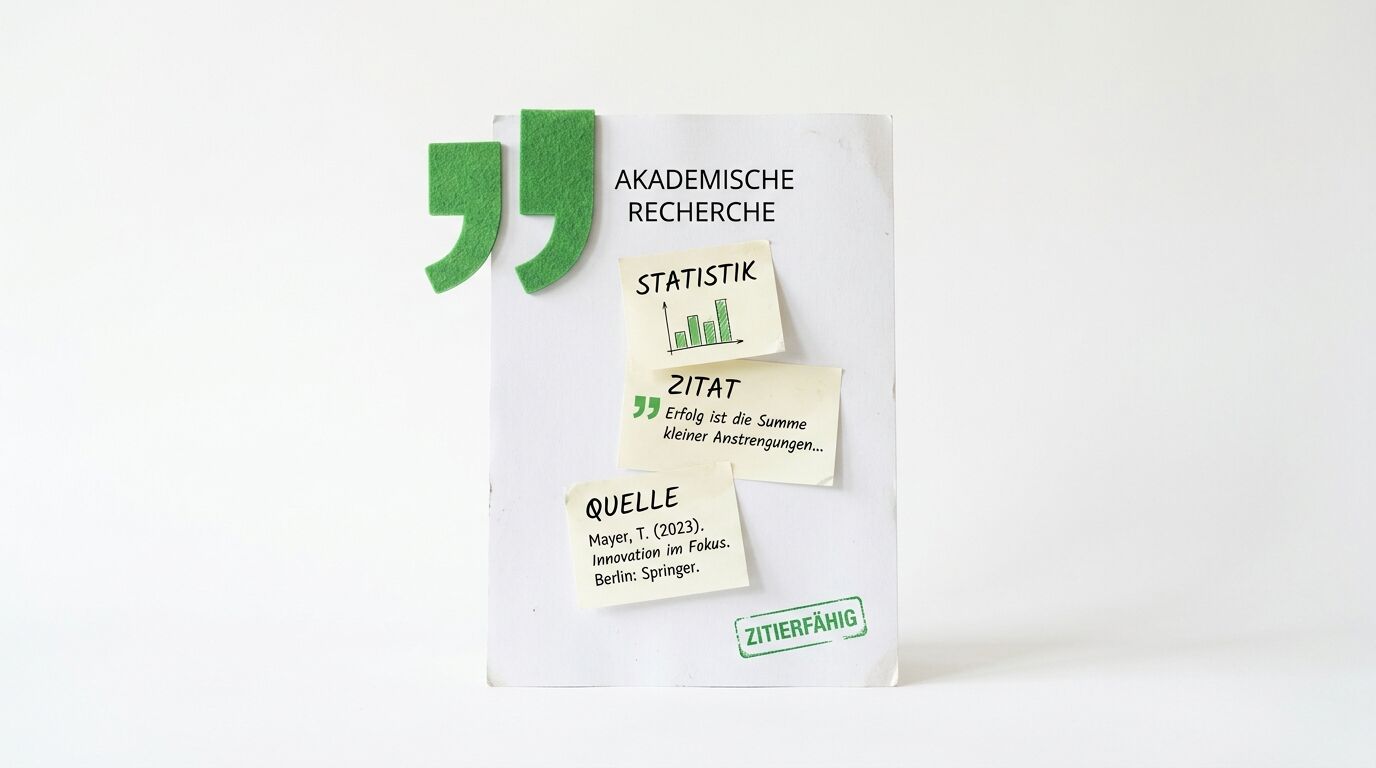 White paper presenting research steps with graphic elements and green quotes