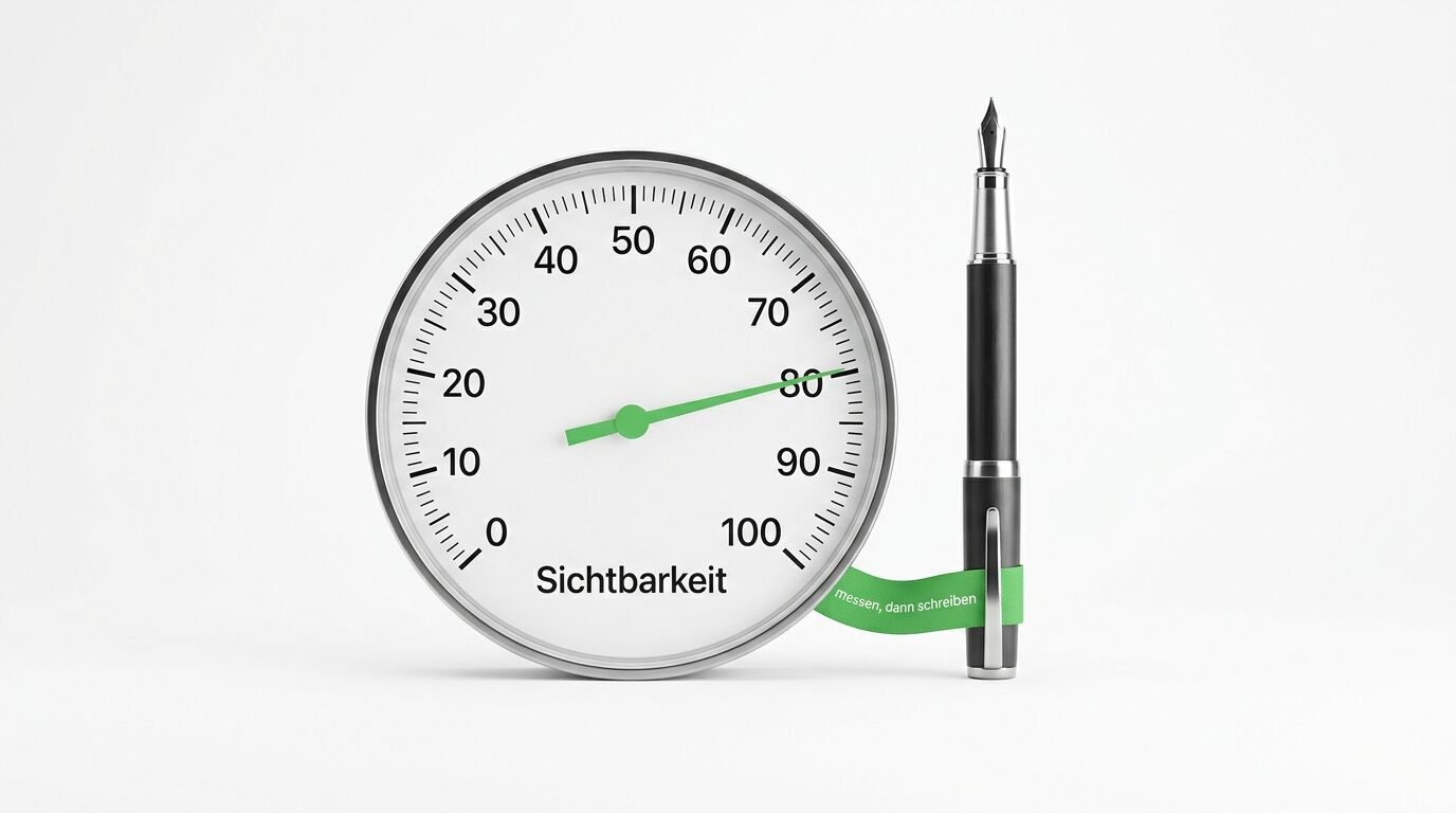 Messgerät zeigt Wert über 80 für Sichtbarkeit, Füller daneben, verbunden durch grünes Band