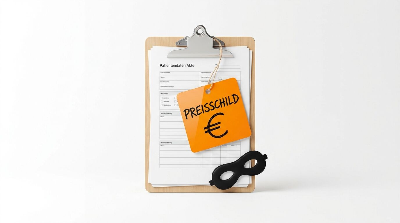 Akte mit Preisschild und Maske