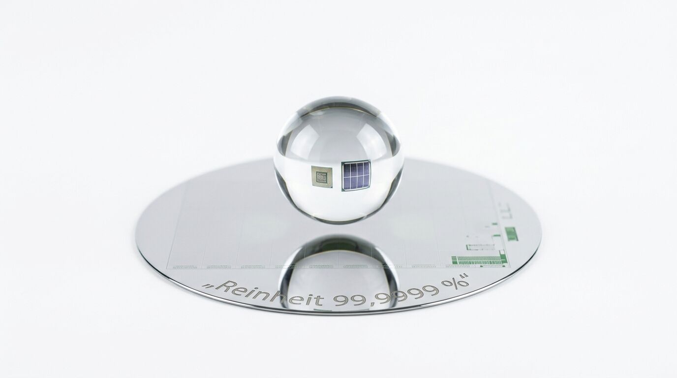 Glas Kugel, reflektiert Chip, über gravierte Platte auf weißem Grund