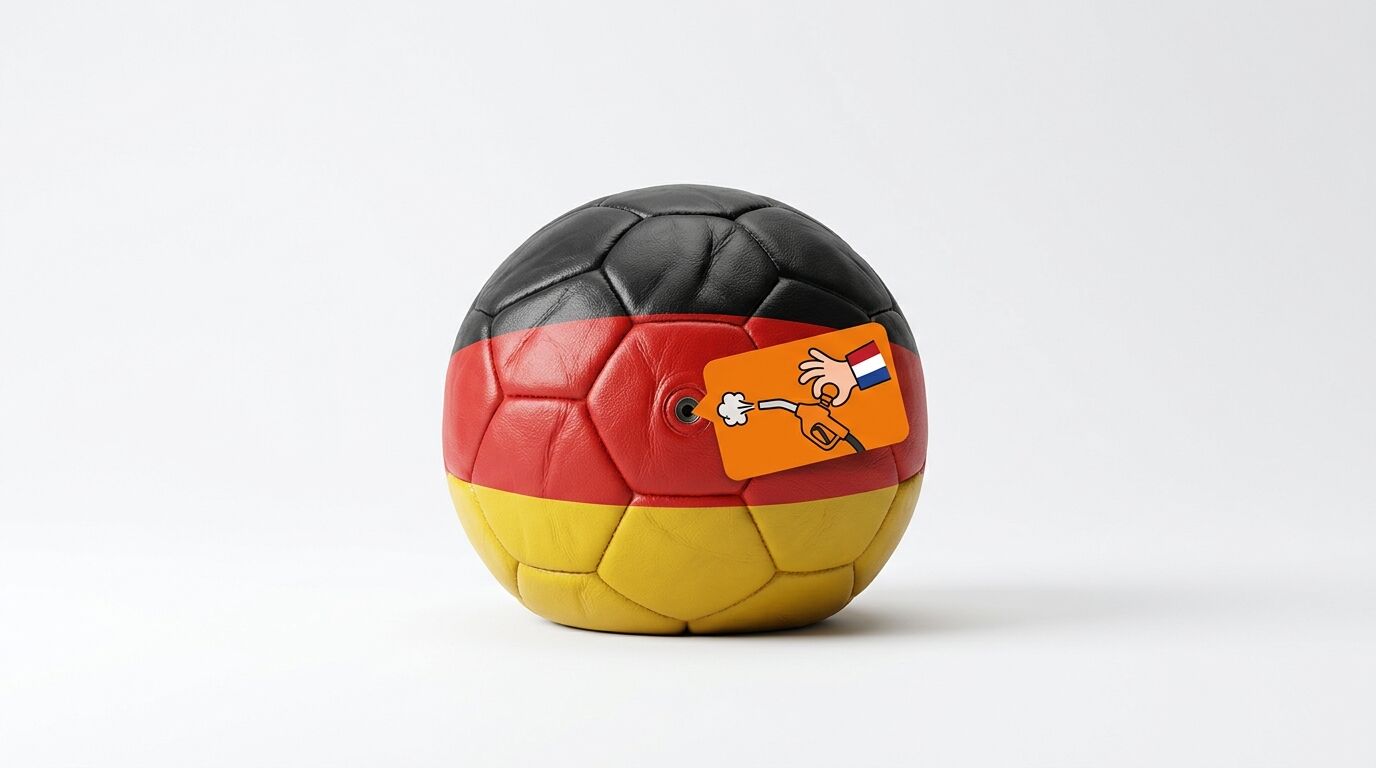 Ein Fußball in den deutschen Nationalfarben mit einem Anhänger
