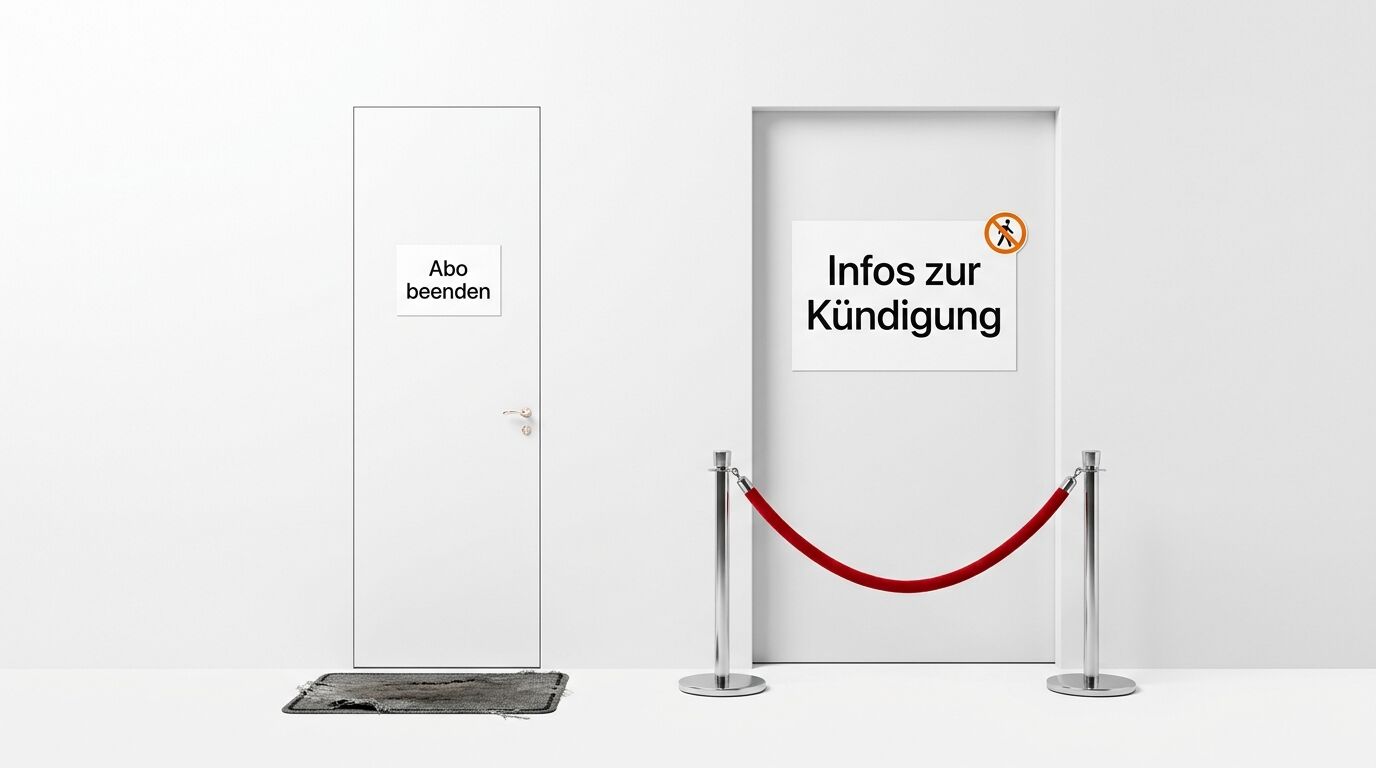 Vergleich zweier Türen zur Kündigung, eine offen mit Fußmatte, eine versperrt mit Schild