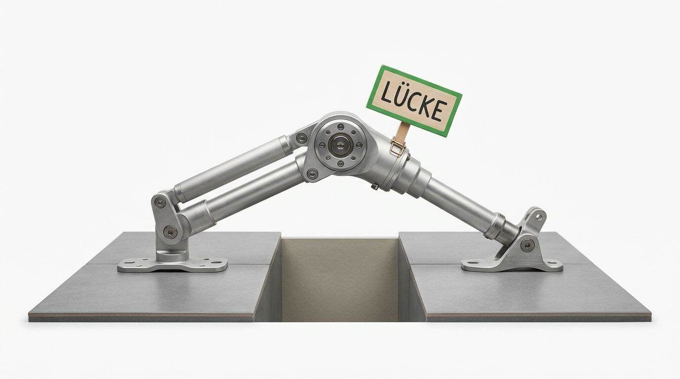 Mechanischer Arm überbrückt eine Lücke, mit Schild