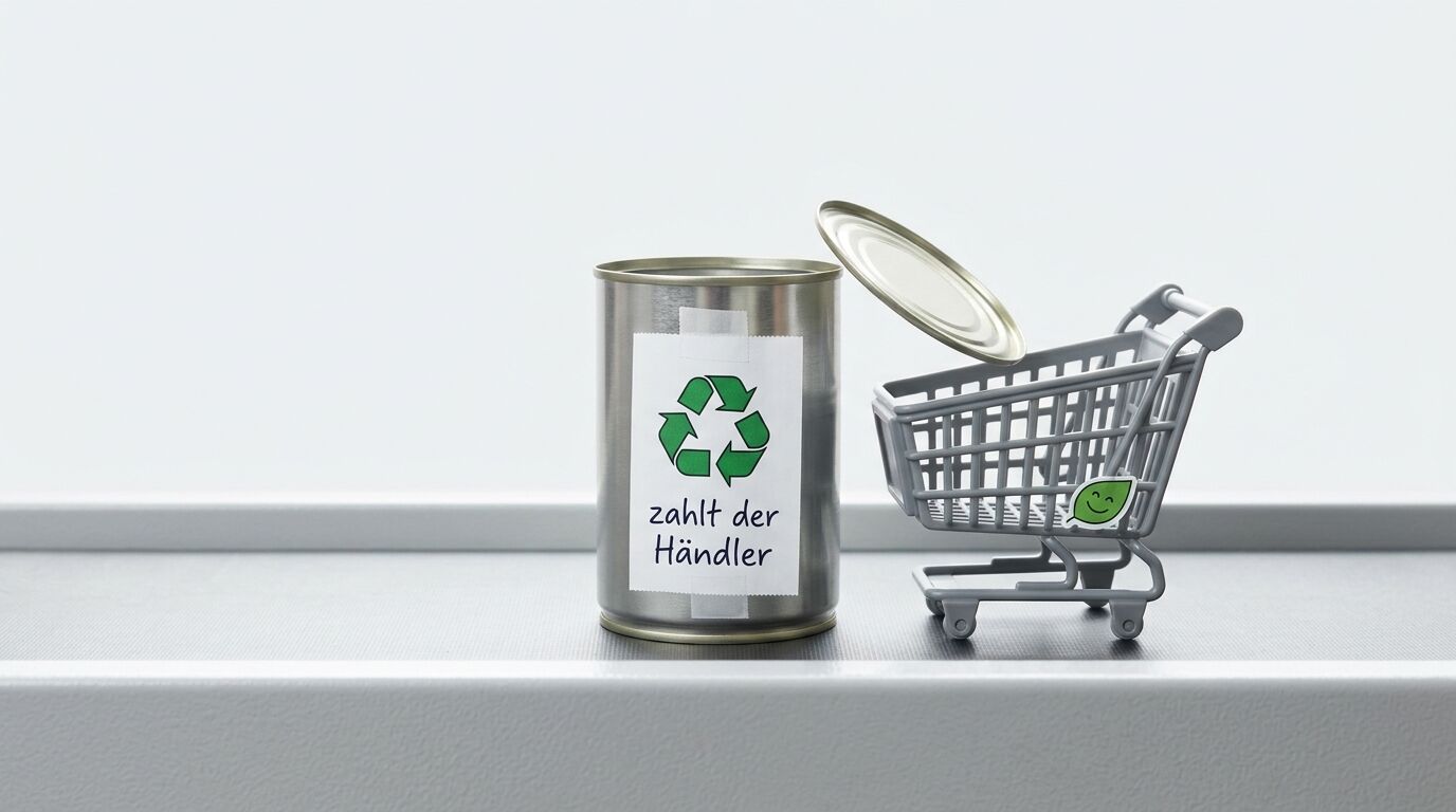 Metalldose mit Recycling-Symbol und Schriftzug